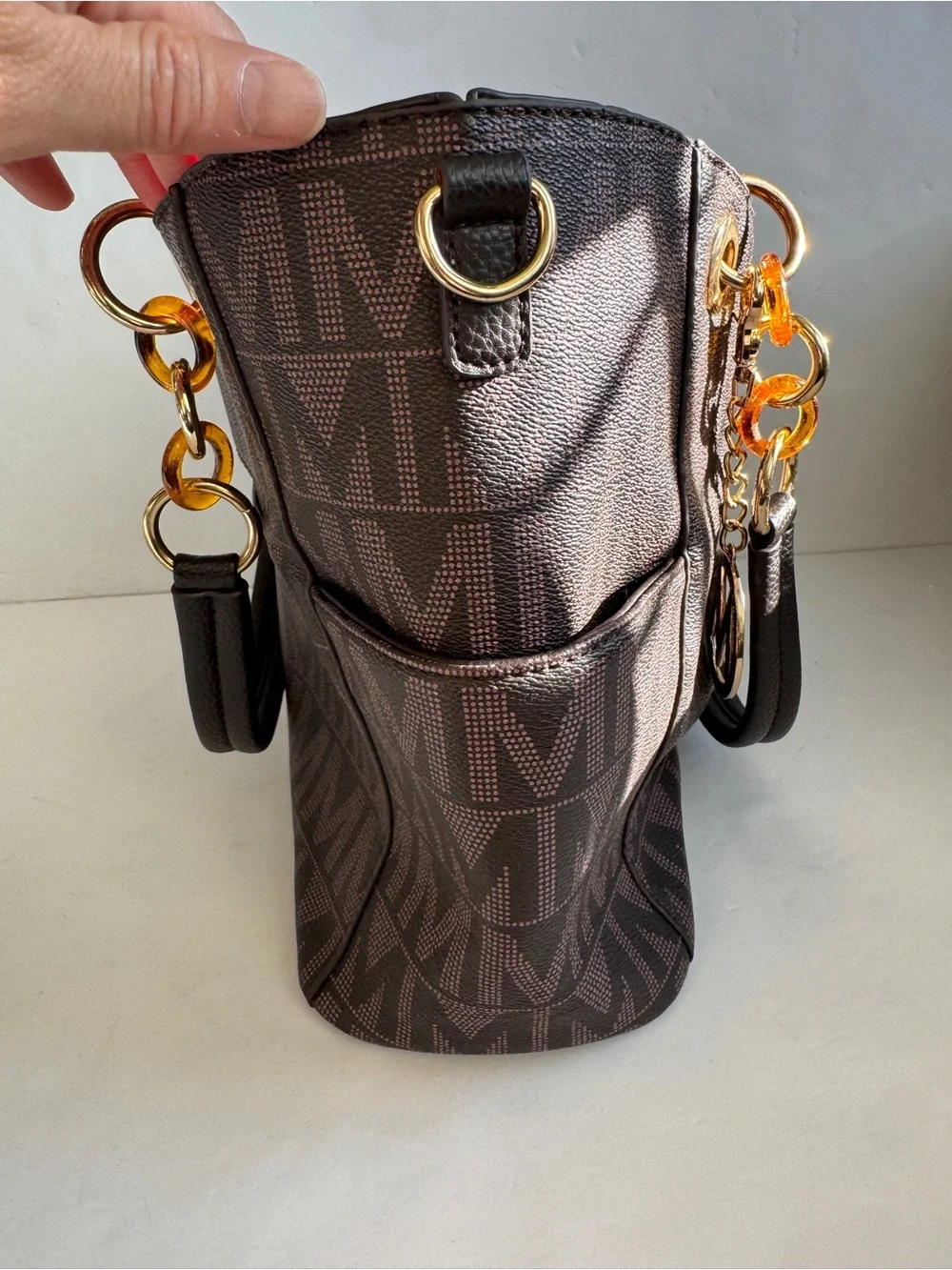 MKF Collection Mia K Rylee Signature Tote Bag Brown Monogram Logo Gold Chain
